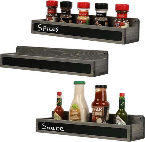 Amazon MyGift Vintage Gray Solid Wood Spice Rack Floating Shelf