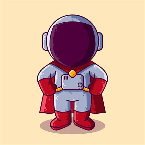 söt astronaut superhjälte stående tecknad serie vektor illustration