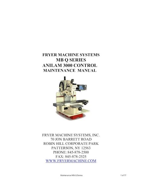 PDF FRYER MACHINE SYSTEMS MB Q SERIES ANILAM 3000 CONTROL RL60MB11Q