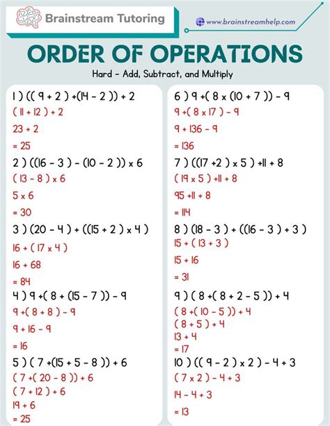 Math Worksheets PEMDAS for Highschool | Brainstream Help