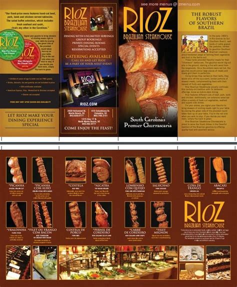 Menu at Rioz Brazilian Steakhouse, Myrtle Beach