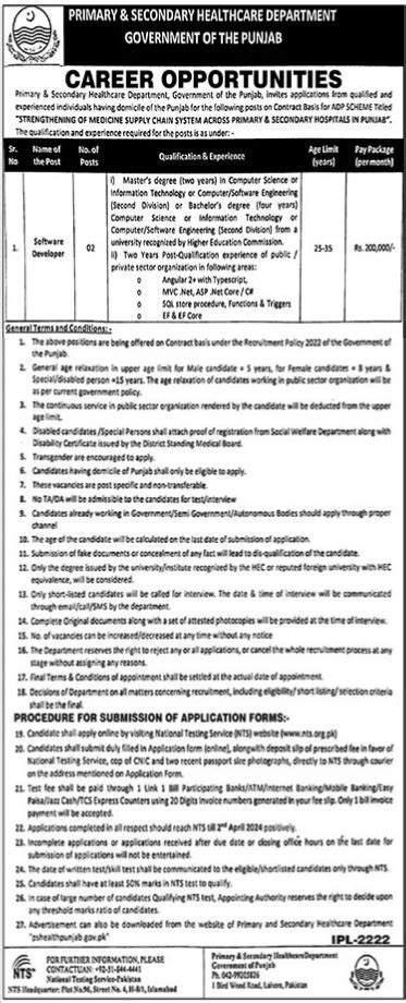 Primary And Secondary Healthcare Department Jobs 2024 2025 Job