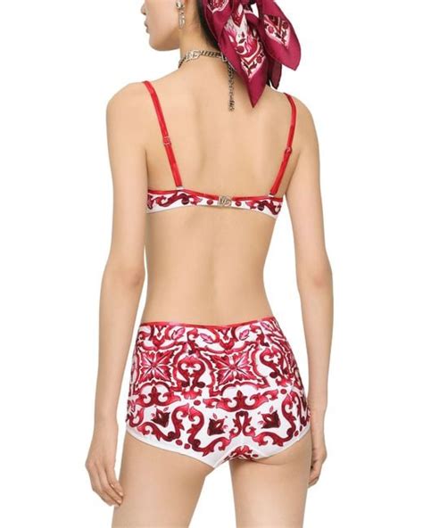 Dolce And Gabbana Majolica Print Balconette Bikini Top And Bottoms In Red