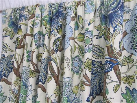 Blue Green Curtains Large Jacobean Floral Etsy Blue And Green