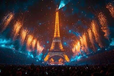 Premium Photo The Eiffel Tower Lights Up The Night For The Paris 2024