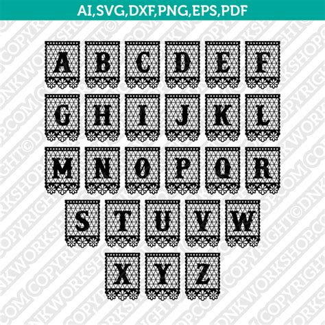 Papel Picado Letter Font Alphabet Lettering Svg Cut File Cricut Clipart