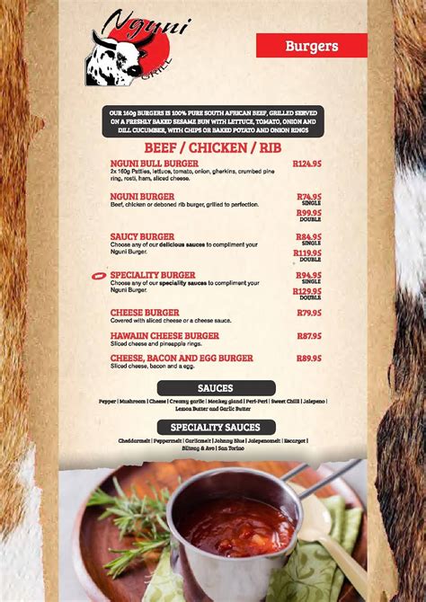 Menu At Nguni Grill Restaurant Polokwane