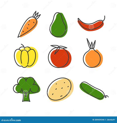 Simple Outline Vegetables Icon with Colour. Stock Vector - Illustration ...