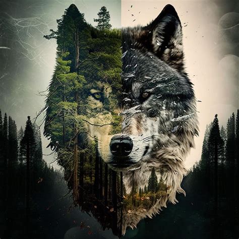 Premium AI Image | A wolf with a forest on the face