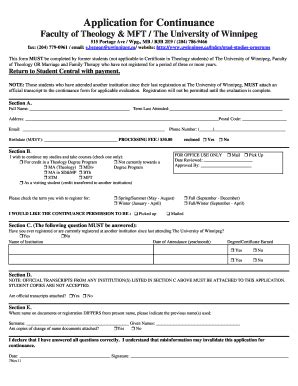 Fillable Online Uwinnipeg Application For Continuance Form Mft The