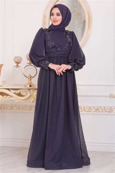 Purple Hijab Evening Dress Mor Neva Style