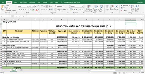 Tải về mẫu file Excel tính khấu hao TSCĐ theo phương pháp đường thẳng