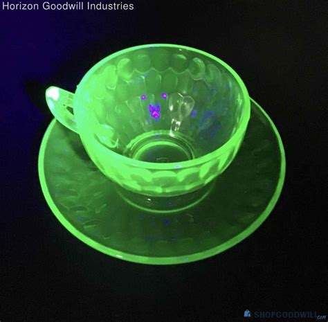 Vintage Federal Glass Uranium Vaseline Glass Cup And Saucer In 2022 Vaseline