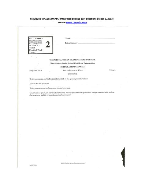 SOLUTION May June Wassce Waec Integrated Science Past Questions Paper