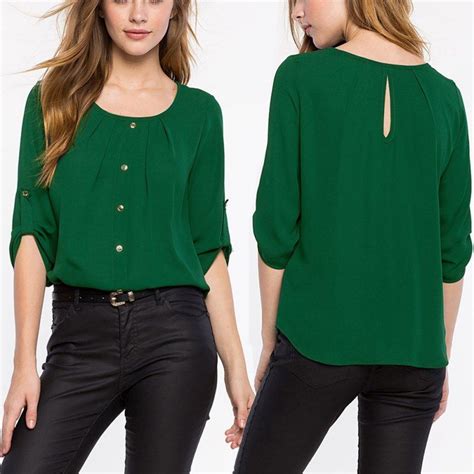 Green Yellow Women Shirt Chiffon Blusas Femininas Tops Elegant Ladies