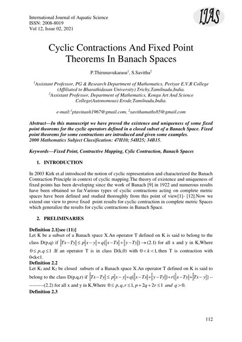 Pdf Cyclic Contractions And Fixed Point Theorems In Banach Spaces