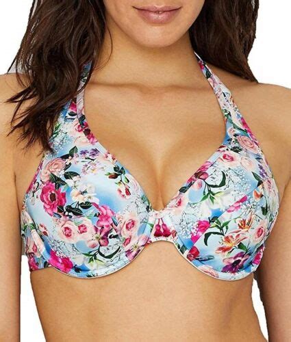 Panache Swim Sw Alanis Padded Halter Bikini Top In Blue Floral Ebay