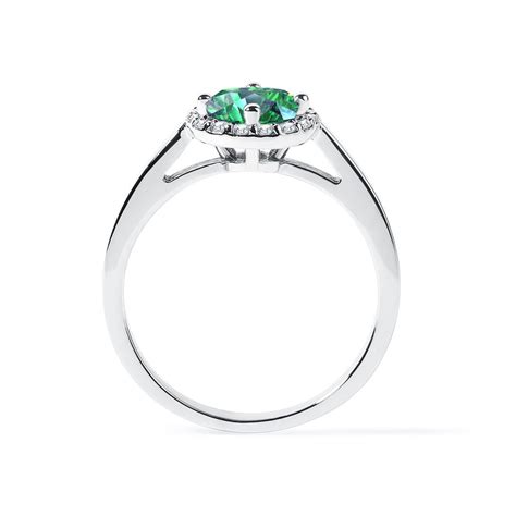 Gold Ring Halo with Emerald and Diamonds | KLENOTA