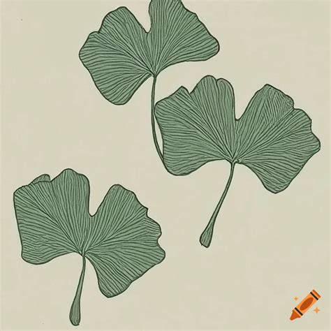 Boho Minimalist Drawing Line Art Botanical Ginkgo Leaf Sage Green