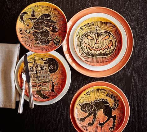 Spooky Halloween Icon Salad Plates Mixed Set Of 4 Halloween Dinnerware Pottery Barn