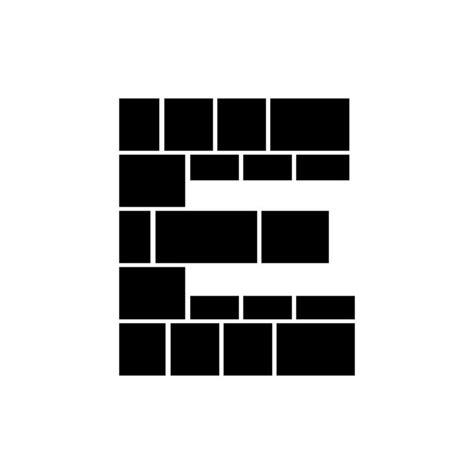 the letter e is made up of squares and rectangles in black on a white ...