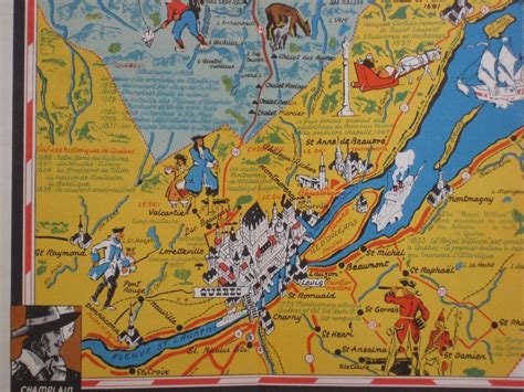 Beautiful Pictorial Road Map Quebec Gaspe Peninsula Canada 1964 Ferry