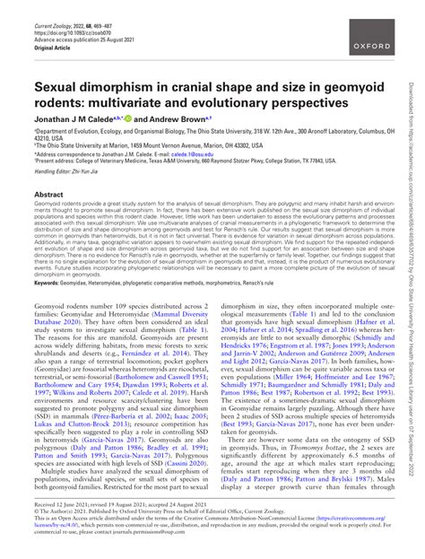 PDF Sexual Dimorphism In Cranial Shape And Size In Geomyoid Rodents