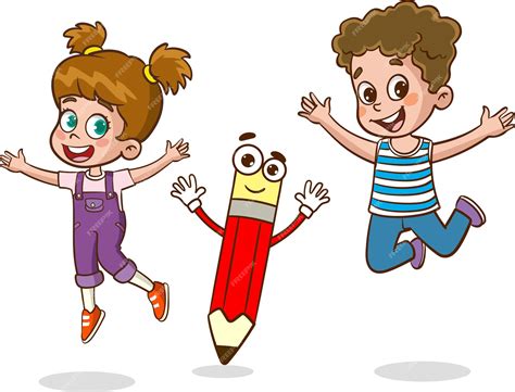 Premium Vector | Kids writing with a big pen cartoon vector