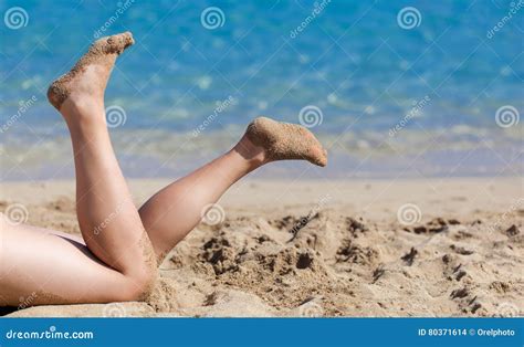 Tanned Legs On The Beach Stock Photo Image Of Sand Coastline 80371614