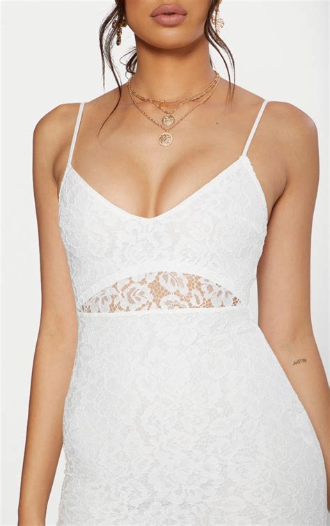 White Lace Plunge Midi Dress Dresses Prettylittlething Ca