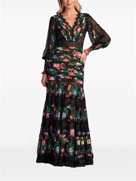 Tadashi Shoji Lace Detail Floral Print Gown Farfetch