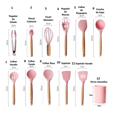 Jogo de Cozinha 12 Peças Silicone Concha Fouet Colher Escumadeira