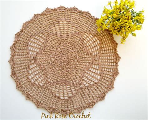 Pink Rose Crochet Sousplat Place Mat Centrinho Ocre Sousplat Arte