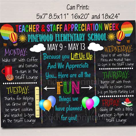 Lift Us Up Theme Teacher Appreciation Week Events Poster — Tidylady Printables