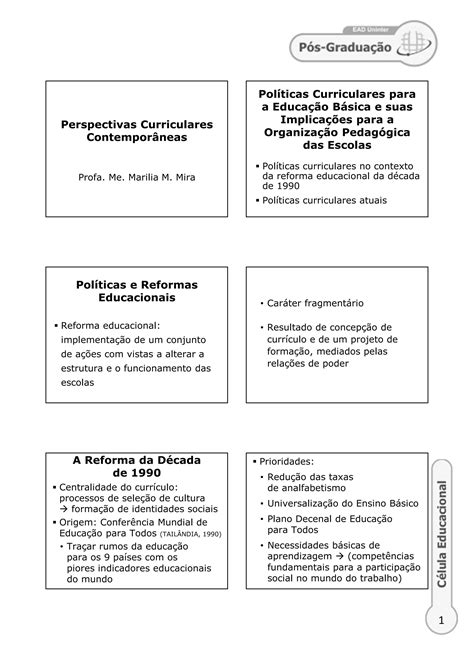 Aula 2 perspectivas curriculares contemporâneas profa marília mira PDF