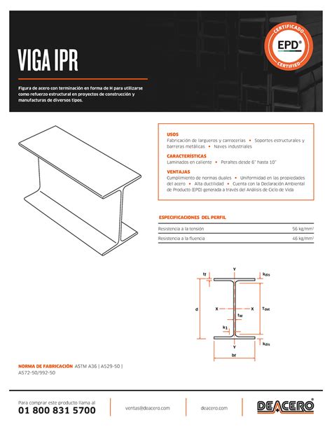 Vigas Ipr Estructurales Deacero Ficha Tecnica Viga Ipr Figura De