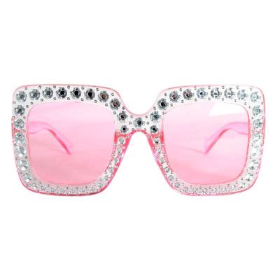 Pink Square Frame Diamante Party Glasses - Online Costume Shop - Australia