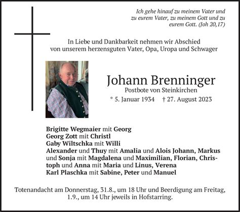 Traueranzeigen Von Johann Brenninger Trauer Merkur De