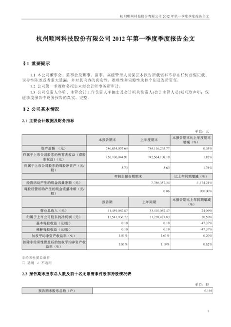 顺网科技：2012年第一季度报告全文