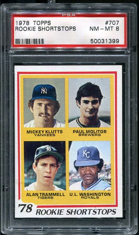 1978 Topps 707 Rookie Shortstops Paul Molitor Alan Trammell RC PSA 8