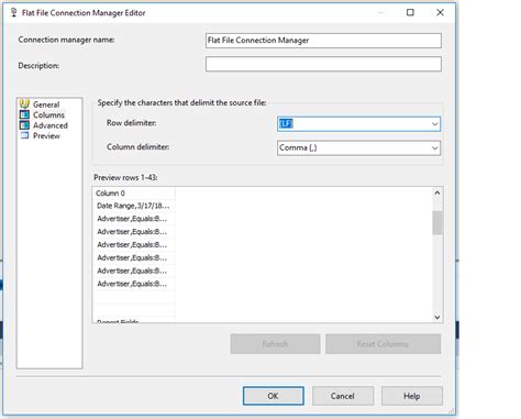 Sql Server Ssis Flat File Source Not Splitting Column By Comma