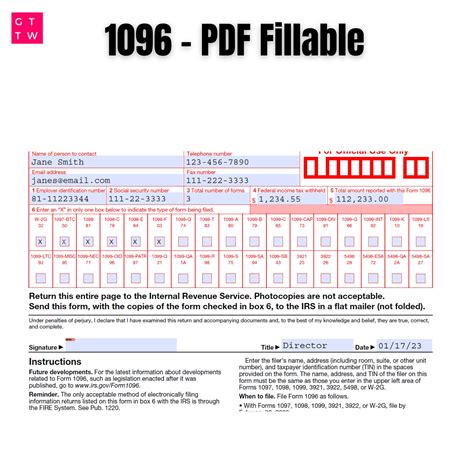 1096 Irs Pdf Fillable Template 2022 With Print And Clear Buttons