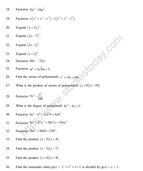 Polynomials Class Cbse Questions