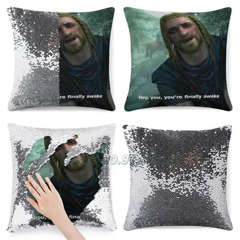 Hey You Youre Finally Awake Skyrim Meme Magic Pillowcase Sequins