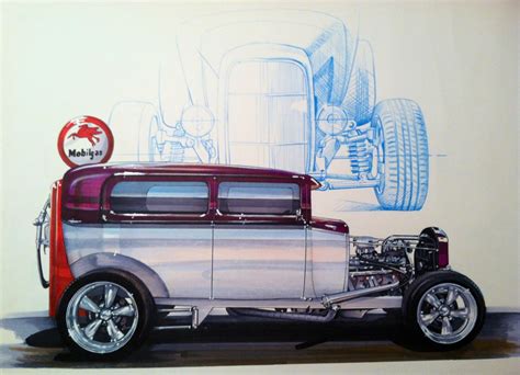 Old Hot Rod Drawing Cool Car Drawings Automotive Illustration