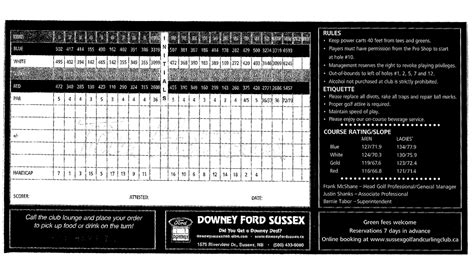 Scorecard – Sussex Golf & Curling Club