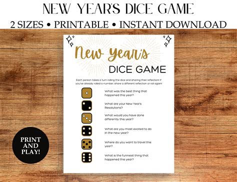 New Years Eve Dice Game A New Years Eve Game Printable Party Game Etsy