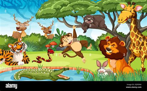 Wild animals in the jungle illustration Stock Vector Image & Art - Alamy