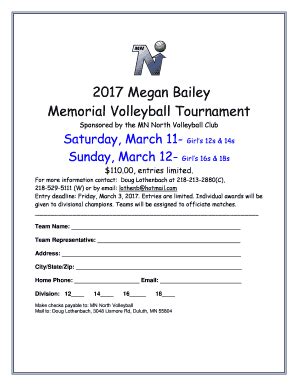 Fillable Online Memorial Volleyball Tournament Fax Email Print PdfFiller