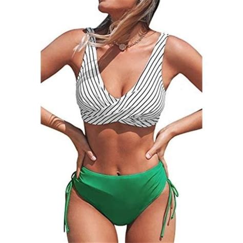 Swim Womens Bikini Swimsuit Front Cross Lace Up Two Piece Bathing